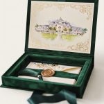 Regal Emerald Velvet Invitation Box with Custom Venue Painting